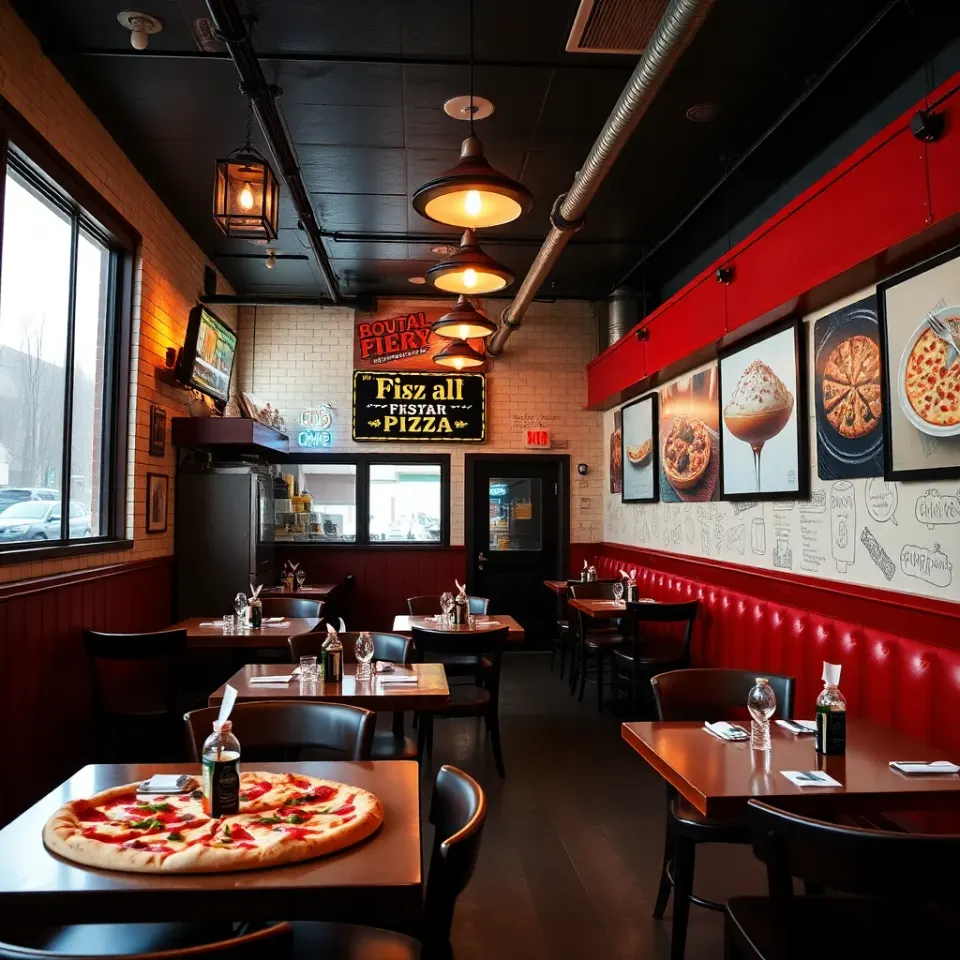 Blazing wood-fired stone oven with golden flames at Stone Fire Pizza